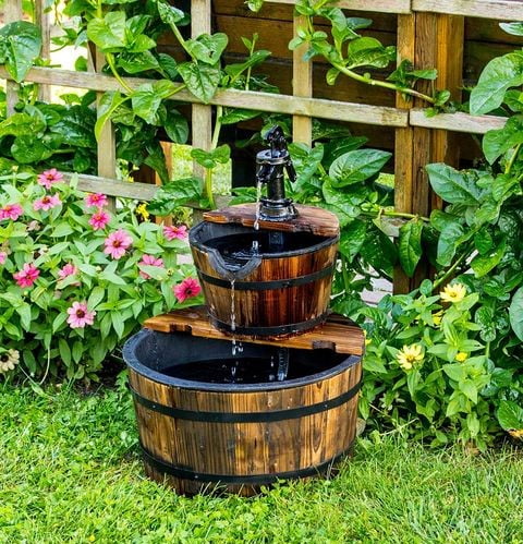 Wooden Barrel Water Feature