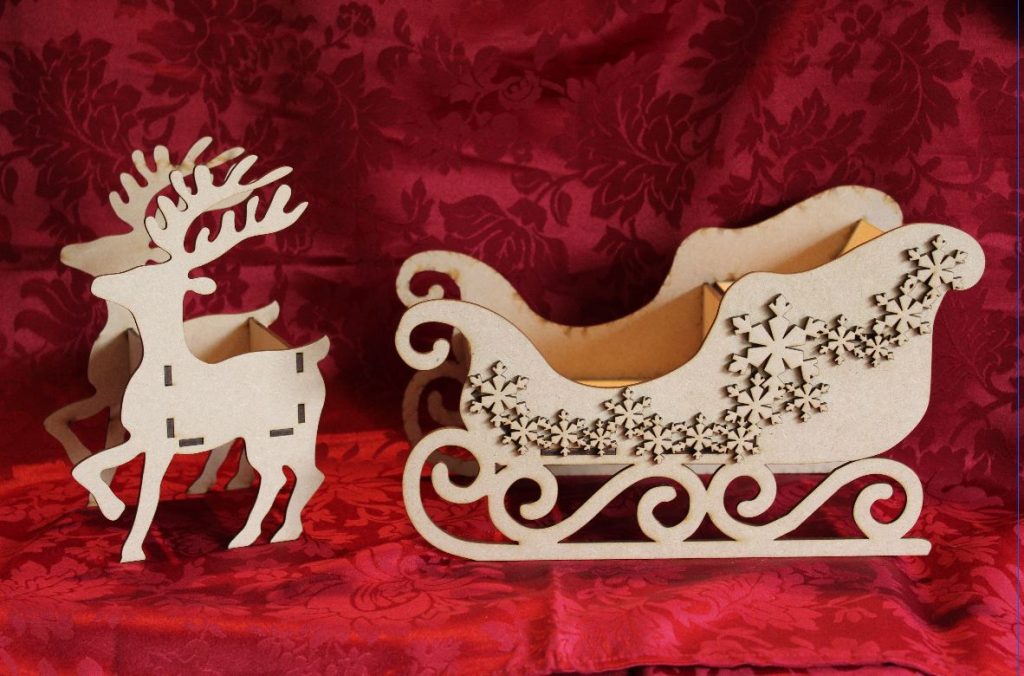 Wooden Reindeer and Sledge