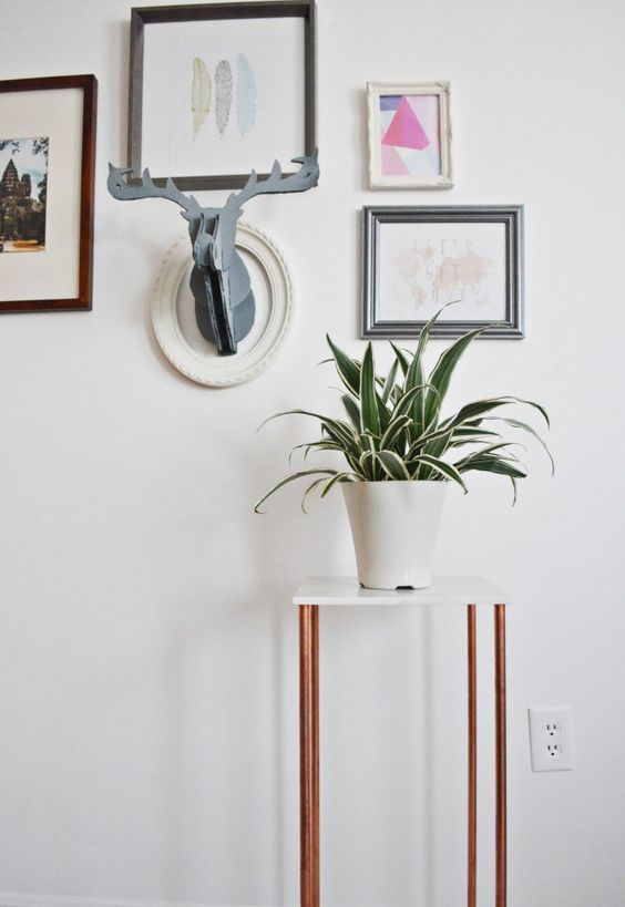 Copper and Marble Plant Stand