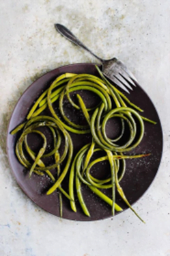 Grilled Garlic Scapes with Sea Salt