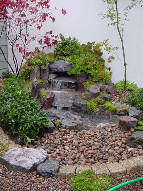 Japanese Rock Garden with a Small Waterfall