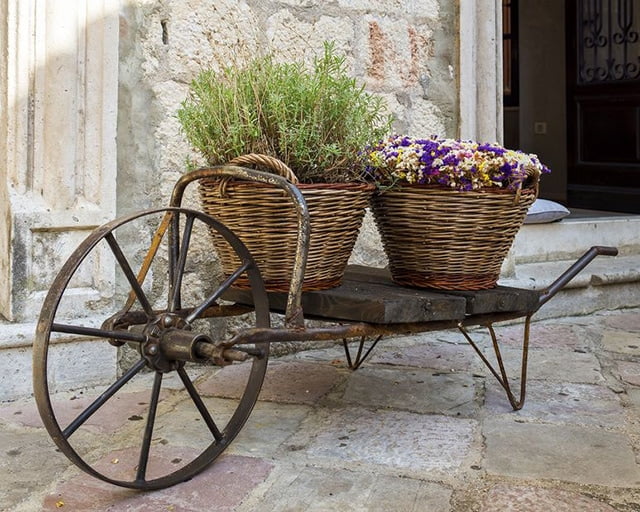 Wicker Baskets on A Wheelbarrow