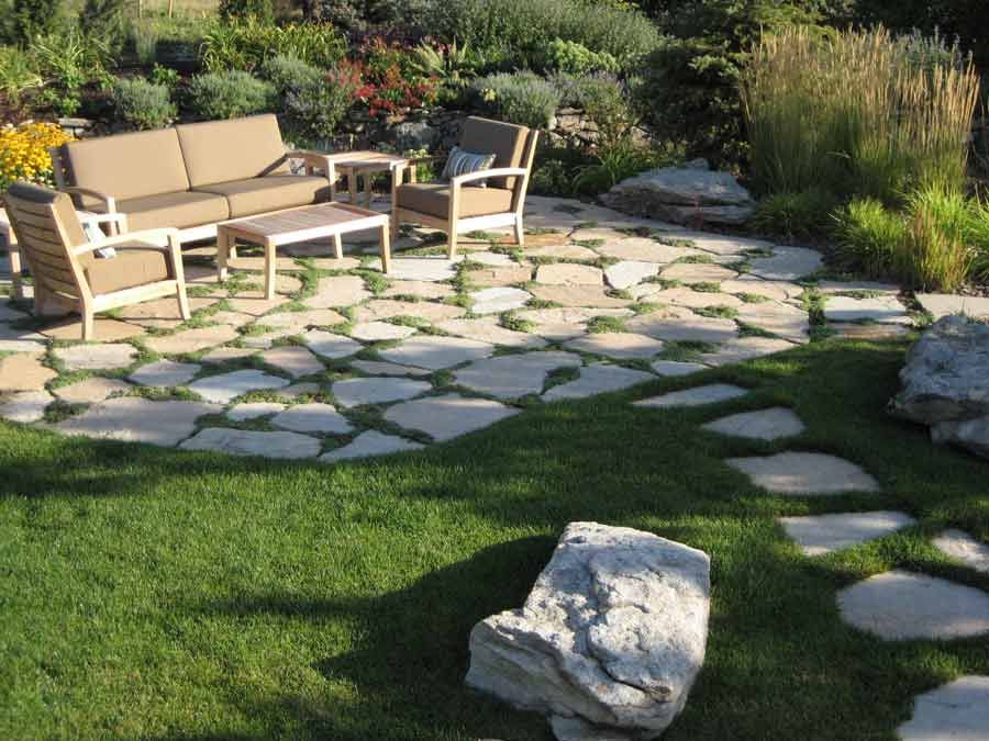 Flagstone Patio with Natural Grass