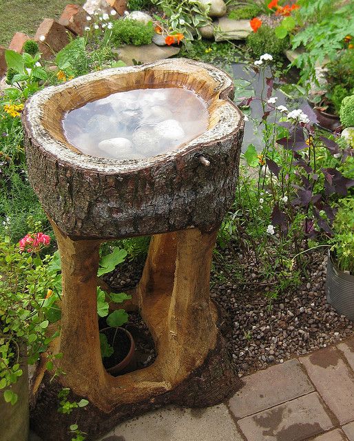 Wooden Birdbath