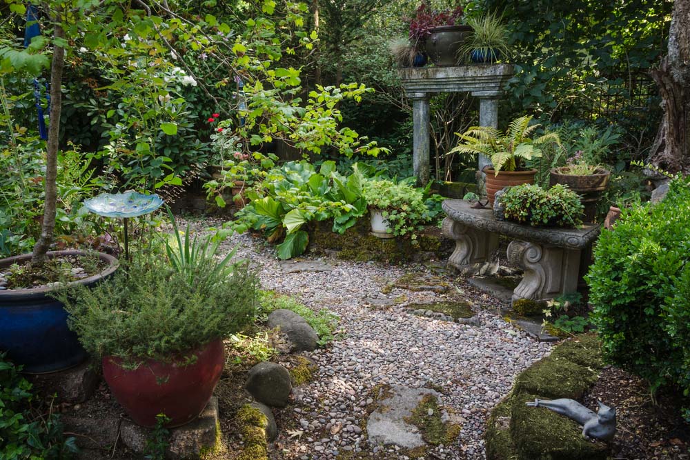 Container Garden with Aged and Mossy Stone Structures