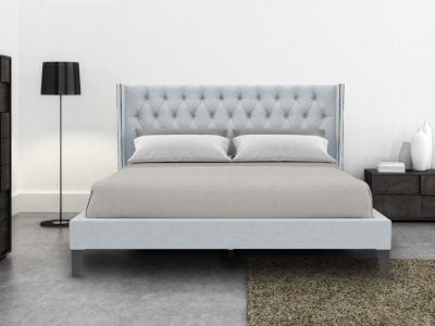 Upholstered bed in light grey colour_Dreamzz furniture