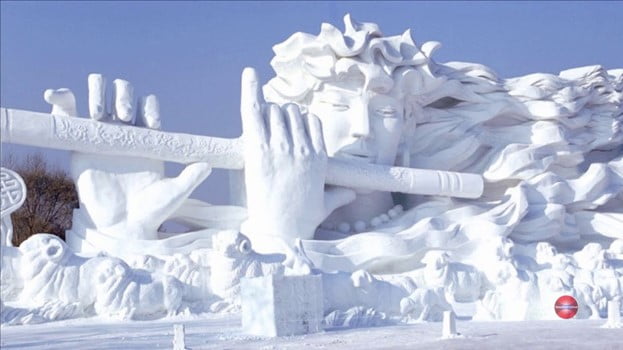 A snow sculpture at the ice festival