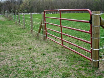 A steel tube gate for an electric fence