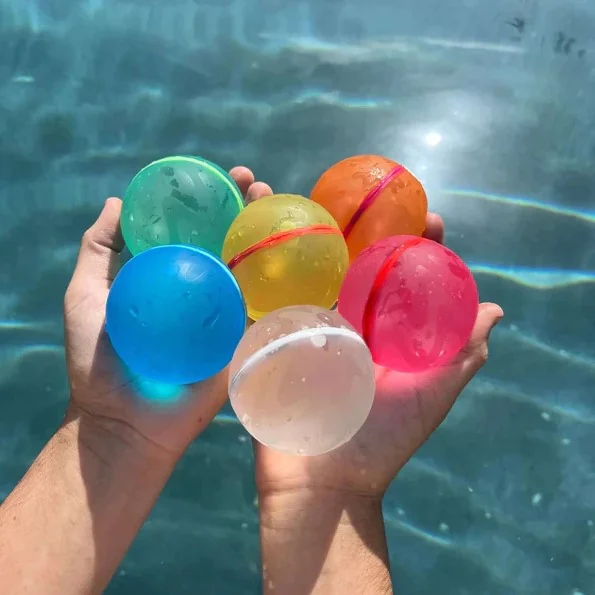 Reusable water balloons add fun to pool activities.